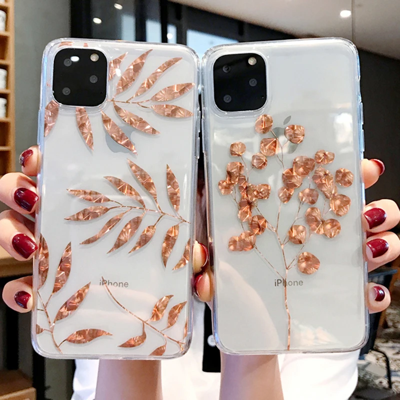 

Luxury Glitter Gold Transparent Case For iPhone 11 Pro X XS Max XR 8 7 Plus 6 Plus Clear Phone Back Cover Bling Case Shell