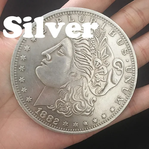 Jumbo Morgan Dollar(7 см) магические трюки волшебник крупным планом уличные иллюзии реквизит-аксессуары появляющаяся исчезающая монета Magia - Цвет: Silver