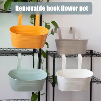

Iron Hanging Flower Pots Balcony Planters Garden Pots Flower Holders Double Hooks Oval Bucket Wall Hanging Decor DTT88
