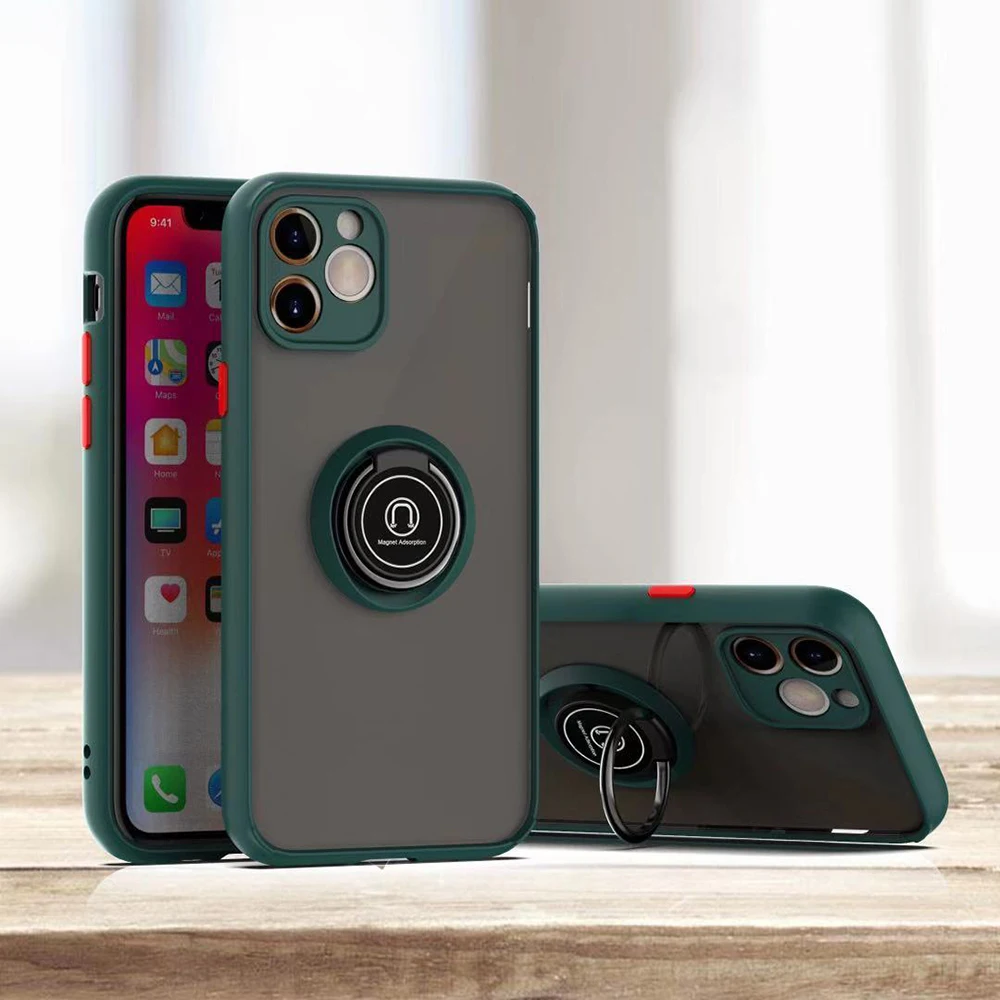 Barato Funda de protección de lente de cámara de lujo, funda de anillo de soporte, mate, para Apple iPhone 11 12 Pro Max X XR XS Max 6 7 8 Plus XyNGaW8QM