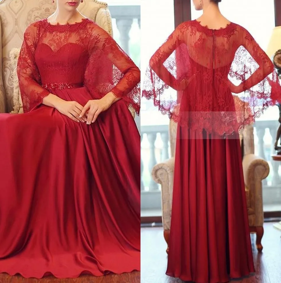 Халат de soiree длинное вечернее платье стиль Горячая vestido de festa longo вечерние Формальное вечернее платье с красным кружевом, с накидкой; платье для мамы; обувь под свадебное платье для невесты