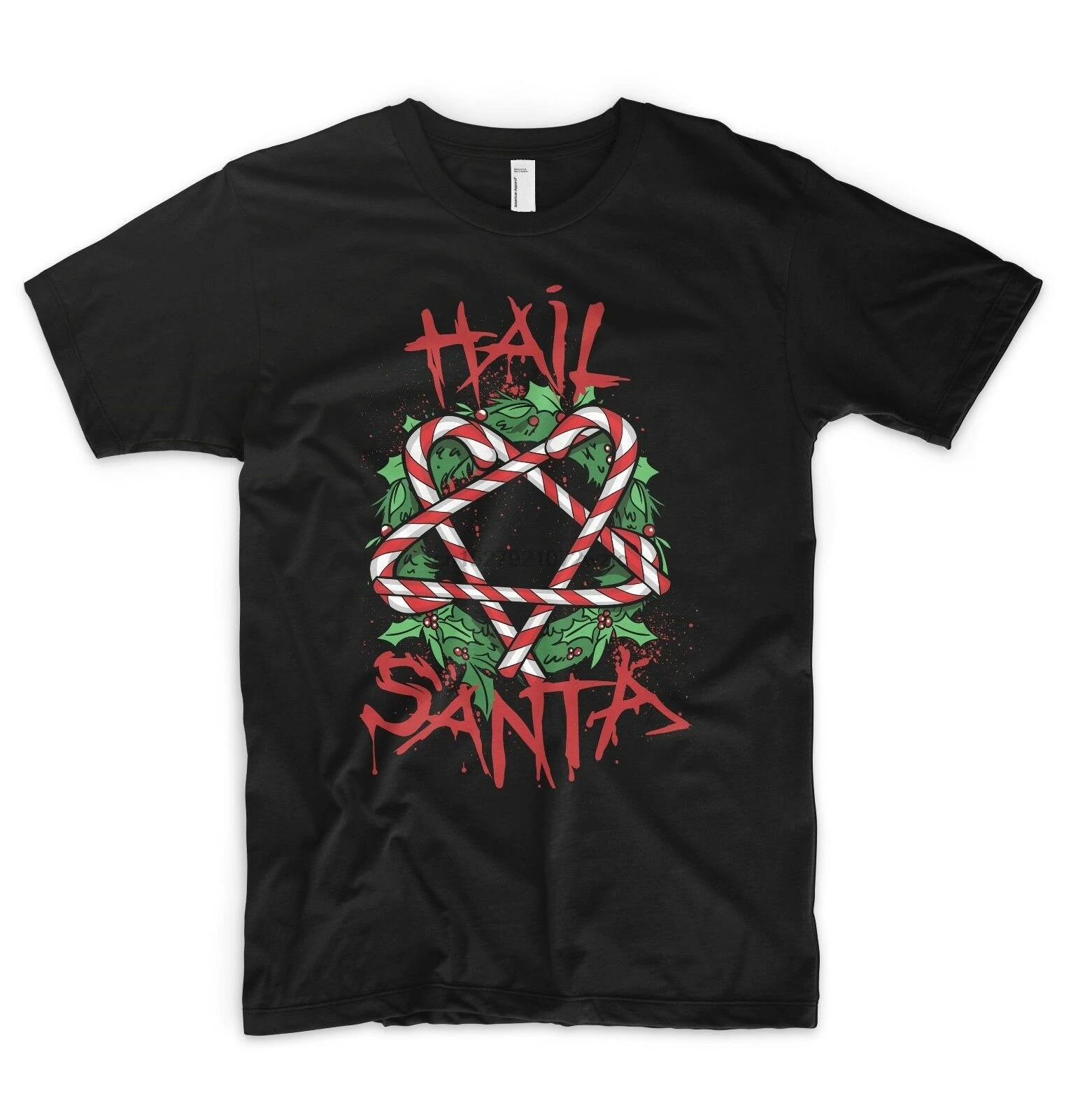 ГРАД Санта Клаус футболка Забавный сатана пентаграмма Merry Christmas Metal Rock(1