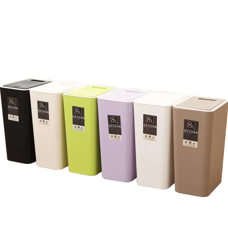 

Quality Thickened Plastic Waste Bins Pressure Cover Compression Toilet Home Living Room Decoration Large Trash Cans 8L/12L