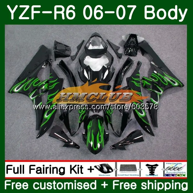 Средства ухода за кожей для YAMAHA YZF R 6 YZF-600 YZF-R6 2006 2007 комплект 56CL. 17 YZF R6 600CC YZF 600 06 07 YZF600 YZFR6 06 07 обтекателя зеленый пламя