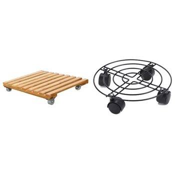 

2Pcs Mobile Flower Stand Pulley Flower Stand Floor-Standing Flower Pot Base with Brake - 35 x 6Cm & 25 x 25Cm