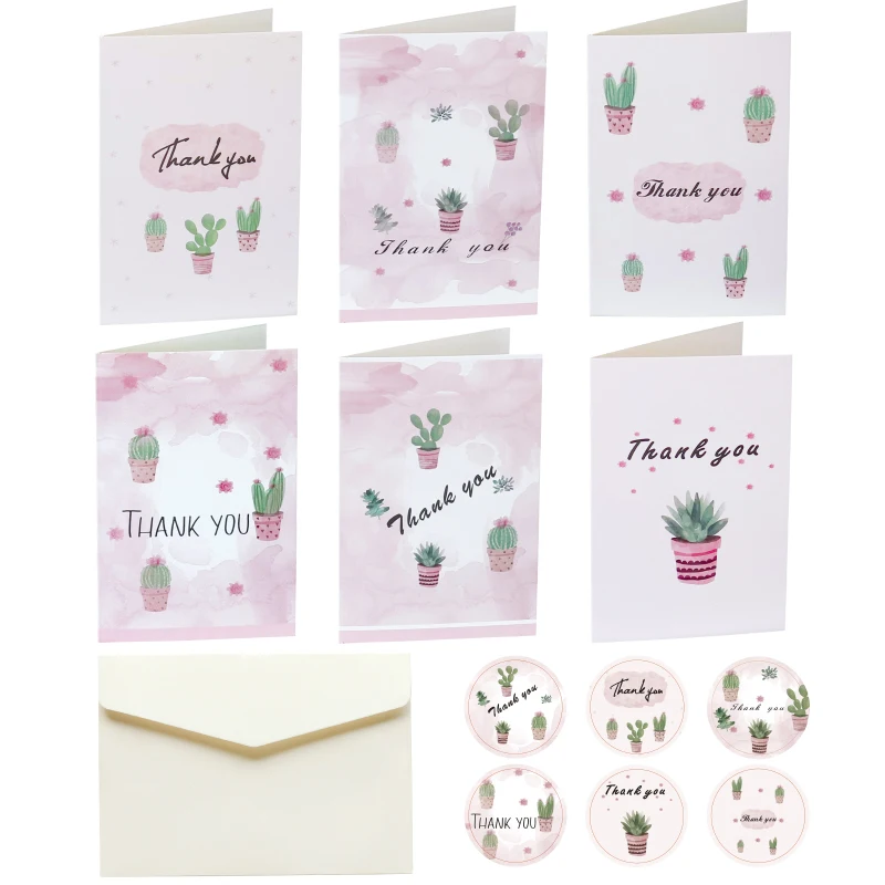 6 juegos de tarjetas de agradecimiento de Cactus Rosa creativas, tarjeta de felicitación para el Día de San Valentín, tarjeta de mensaje de regalo DIY con pegatina de sobre