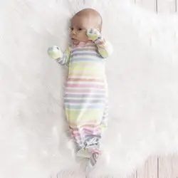 Одежда для новорожденных детей от 0 до 6 месяцев, Детские спальные мешки в разноцветную полоску + шапочка, комплект из 2 предметов высокого