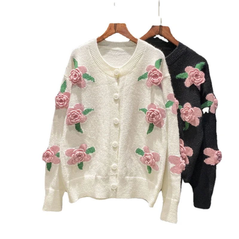 

Женский трикотажный кардиган с вышивкой, элегантный винтажный кардиган в Корейском стиле, Осень-зима 2021