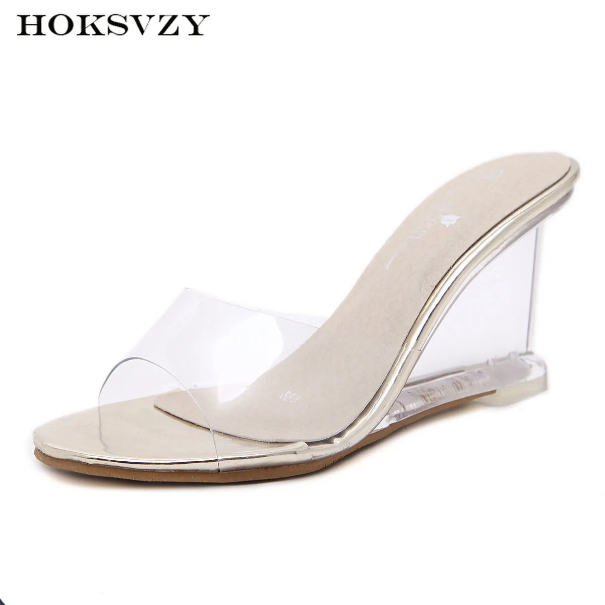 HOKSZVY/женские шлепанцы Летняя женская обувь на высоком каблуке простые босоножки на танкетке с пряжкой прозрачная обувь LFD-833-2