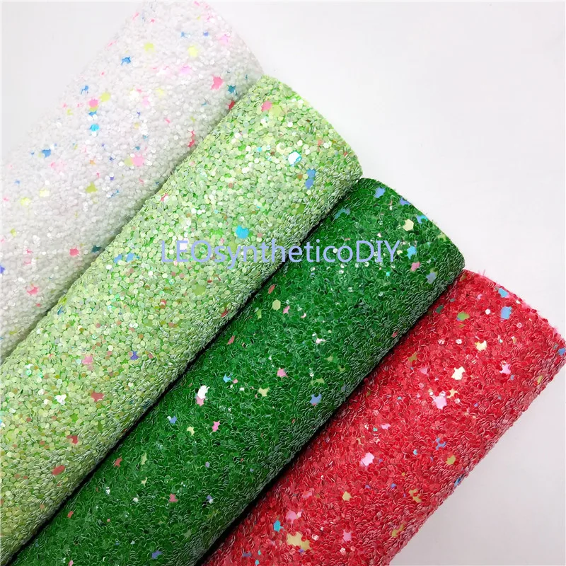 1PC 21X29CM Glitter Fabirc Chunky Leather Red White Green Sheets For Making Bows LEOsyntheticoDIY | Дом и сад