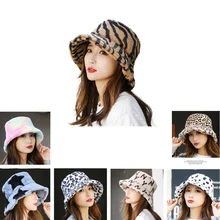 Winter Outdoor Vacation Lady Panama Black Solid Thickened Soft Warm Fishing Cap Faux Fur Rabbit Bucket Hat For Women KINGONEDOM