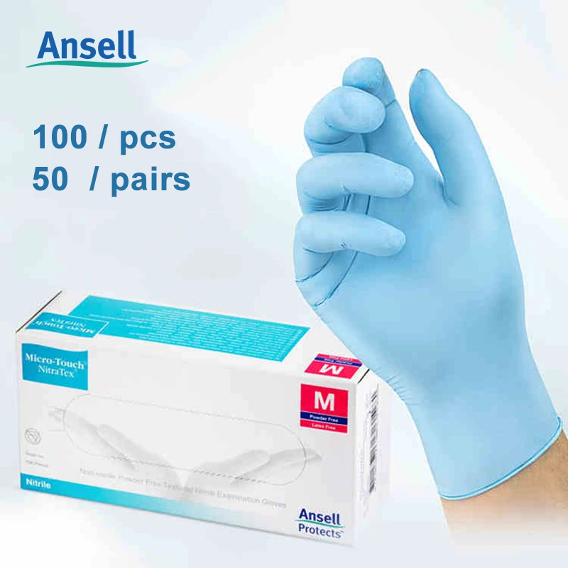 

Ansell Disposable Nitrile Latex Gloves Food Grade 100pcs Hypoallergenic Work Gloves Elasticity Waterproof Laboratory Medical