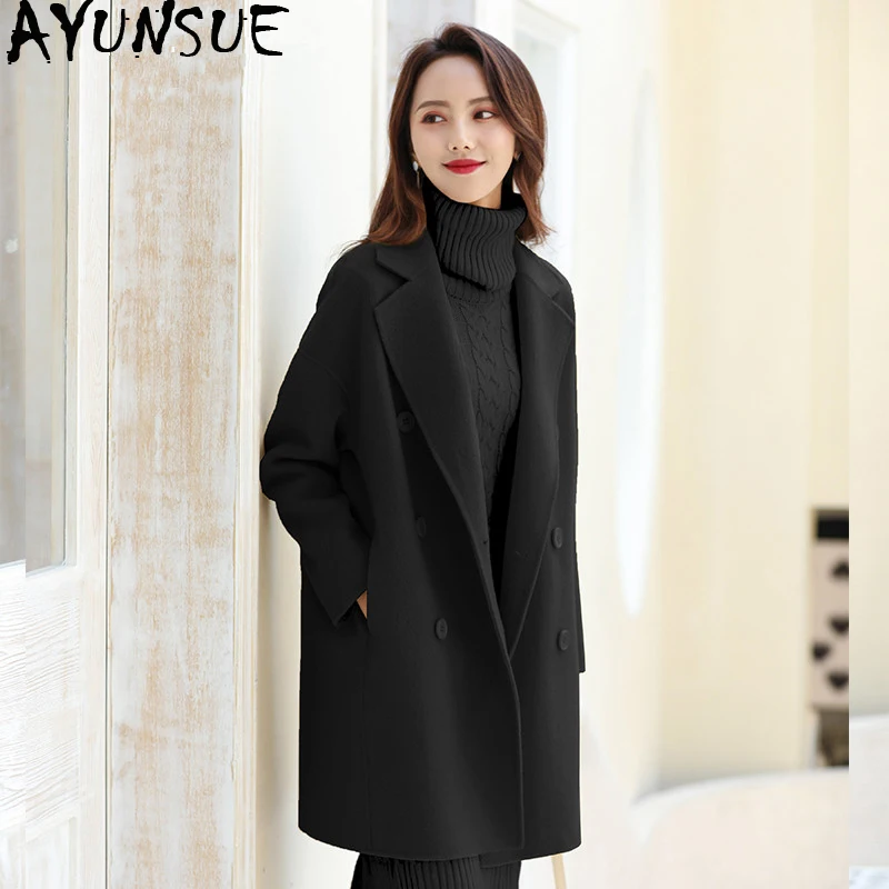 

Двухстороннее пальто AYUNSUE из 100% шерсти, женское корейское длинное пальто, Осень-зима 2020, Женское шерстяное пальто, MY3804