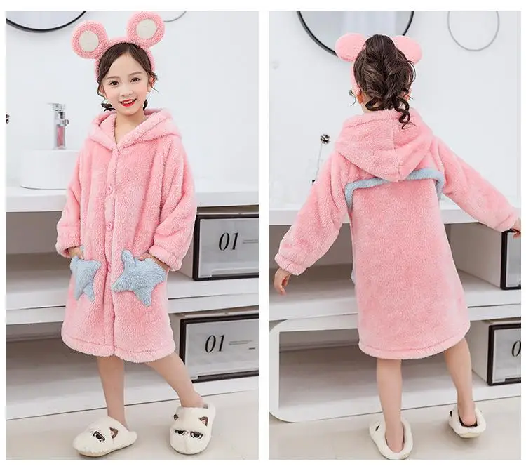 Фланелевая зимняя одежда; банный халат; детская пижама с капюшоном и принтом со звездой; осенний халат для маленьких девочек