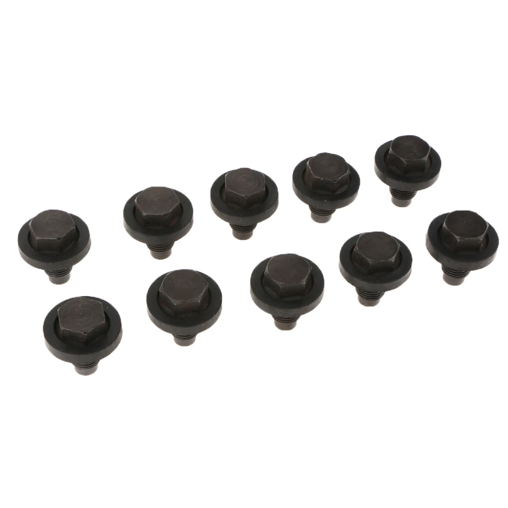 10pcs 1/2-20 Black Oil Pan Drain Plug Bolt With Crush Washer
