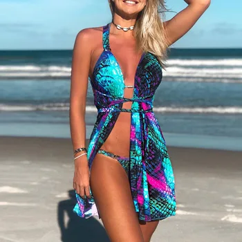 

3 Piece Swimsuit Women Bikini Set Gradient Mermaid Print 2020 Summer New Boho Beach Halter Sexy Swimwear Female Bikinis Biquini