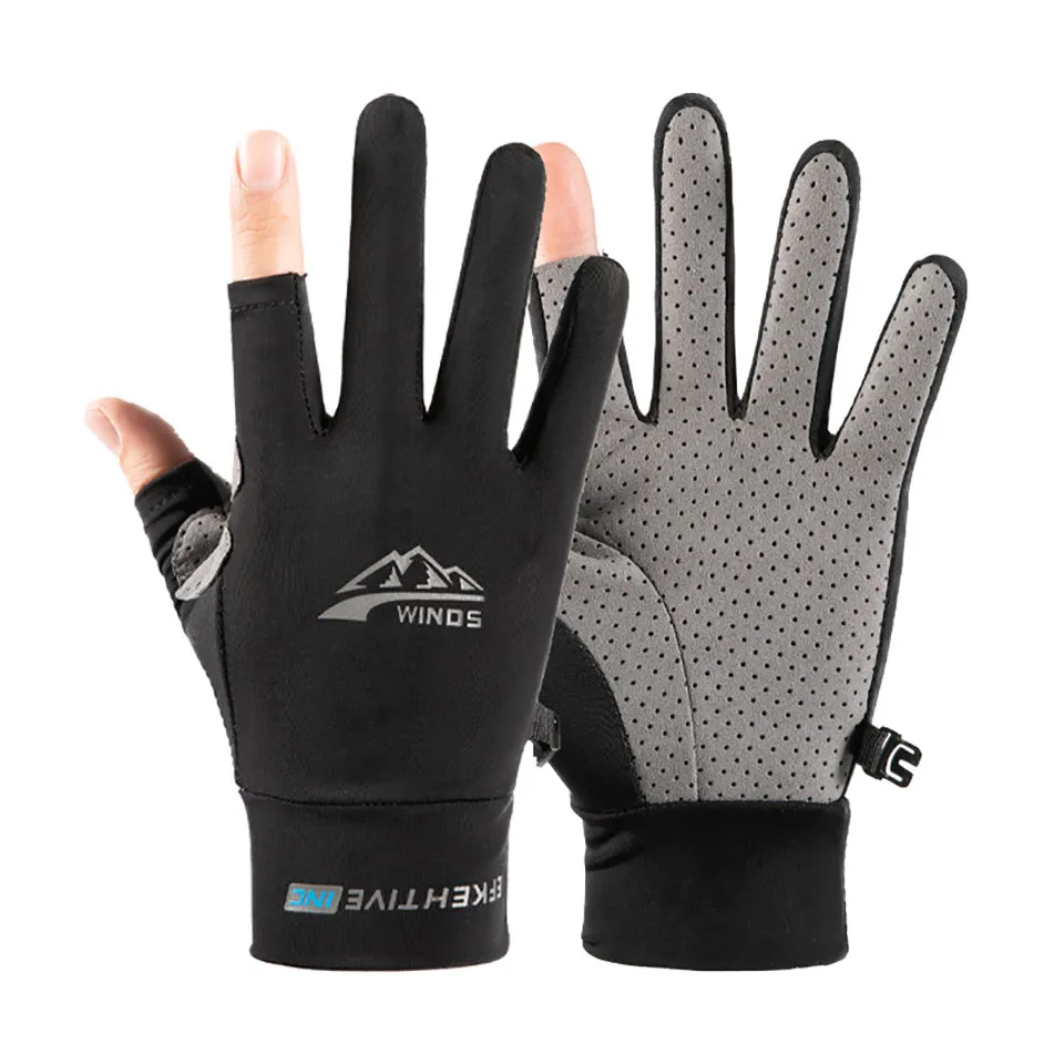 

LOOGDEEL Two Finger Cut Ice Silk Cycling Gloves Anti-UV Sunscreen Lightweight Breathable Outdoor Sports Fishing Running Gloves