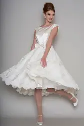 Vestido De Novia Совок Короткое свадебное платье с бантом; Robe De Mariage аппликации кружево Чай-длина на платье невесты свадебное короткие Drsess