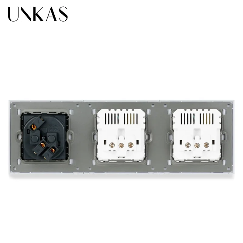 UNKAS 3 Gang настенная розетка стандарта ЕС с 2 USB портами для зарядки мобильный