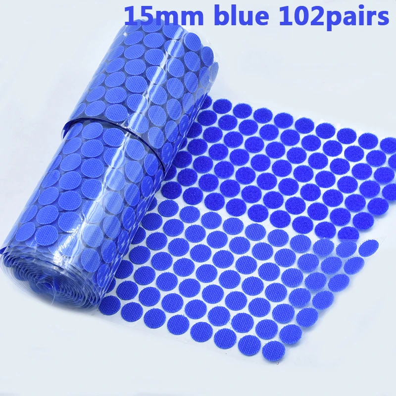 15mm blue 102 pairs Самоклеящаяся крепежная лента Velcros Dots стикер нейлон крюк и петля Klittenbandsluiting лента швейные инструменты сильный клей 102 пар - Цвет: 15mm blue 102 pairs