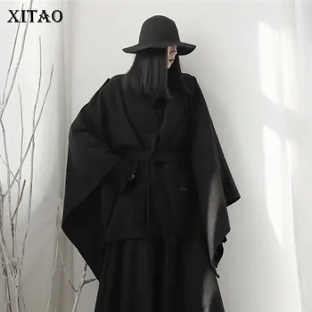 

XITAO Irregular Black Bandage Capes Women Single Button Full Sleeve Batwing Sleeve Small Fresh Minority Casual Capes ZLL4533