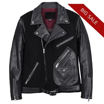 

2020 Black Men Slim Fit Motorcycle Leather Jacket Large Size XXXXL Genuine Cowhide Russian Autumn Biker's Leather Coat