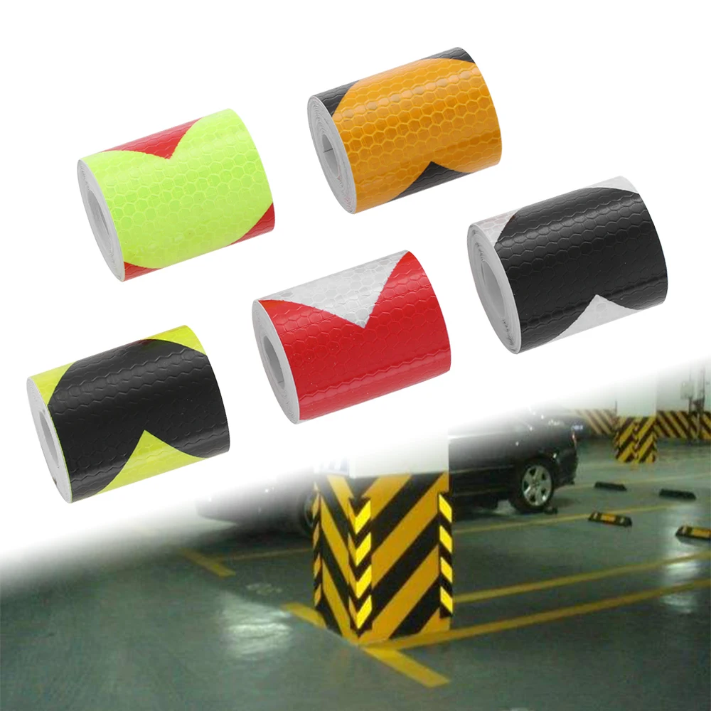 Красный желтый светоотражающий безопасности в ночное время, Предупреждение лента видимости Стикеры стрелка 50 мм x 3 м рулон самоклеющиеся пленки авто аксессуары