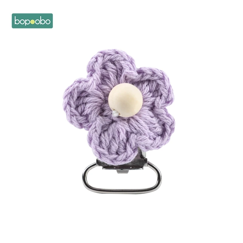 Purple Bopoobo 5 шт. зажим для соски в виде цветка, вязанная крючком деревянная пустышка с зажимом, аксессуары для кормления, сделай сам, пустышка с зажимом, цепочки, деревянные детские Прорезыватели, игрушки - Цвет: Purple