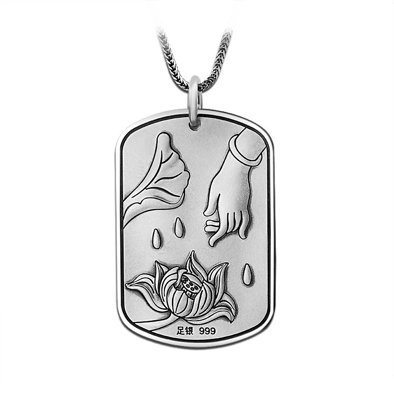 

fine silver 990 sterling silver jewelry handmade retro both men and women do old inferior smooth heart sutra pendant