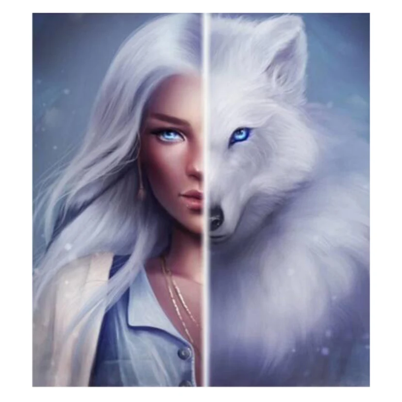 5D DIY Full Round Diamond Painting White Wolf Girl 3D Embroidery Cross Stitch Rhinestone Mosaic Home Decor Wall Sticker Gift | Дом и сад