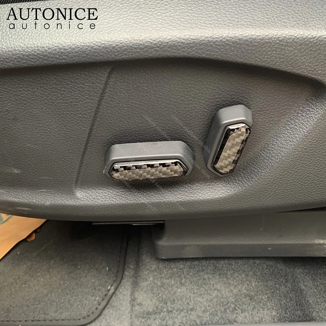 

Apto para Ford Ranger Ford Everest Endeavour Mazda BT-50 BT50 2015, 2016, 2017, 2018, 2019 de fibra de carbono interior asiento botón de ajuste de la cubierta de la Caja