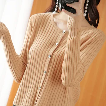 

Knitted women cardigan styliash casual blouses long sleeves soft warm o-neck cashmere knitwear