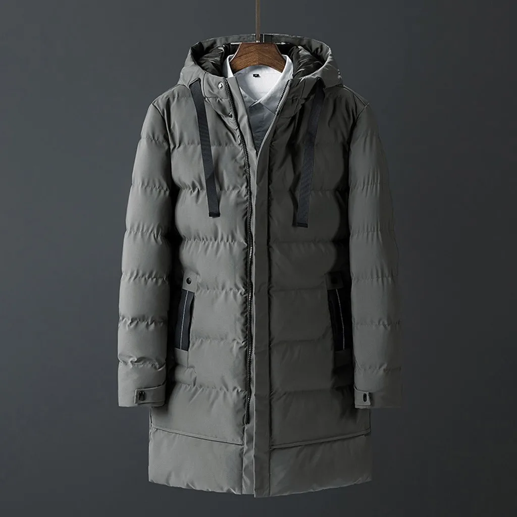 Длинная зимняя куртка для мужчин, однотонная утолщенная мужская одежда с капюшоном и хлопковой подкладкой, мужская зимняя куртка и пальто abrigo hombre