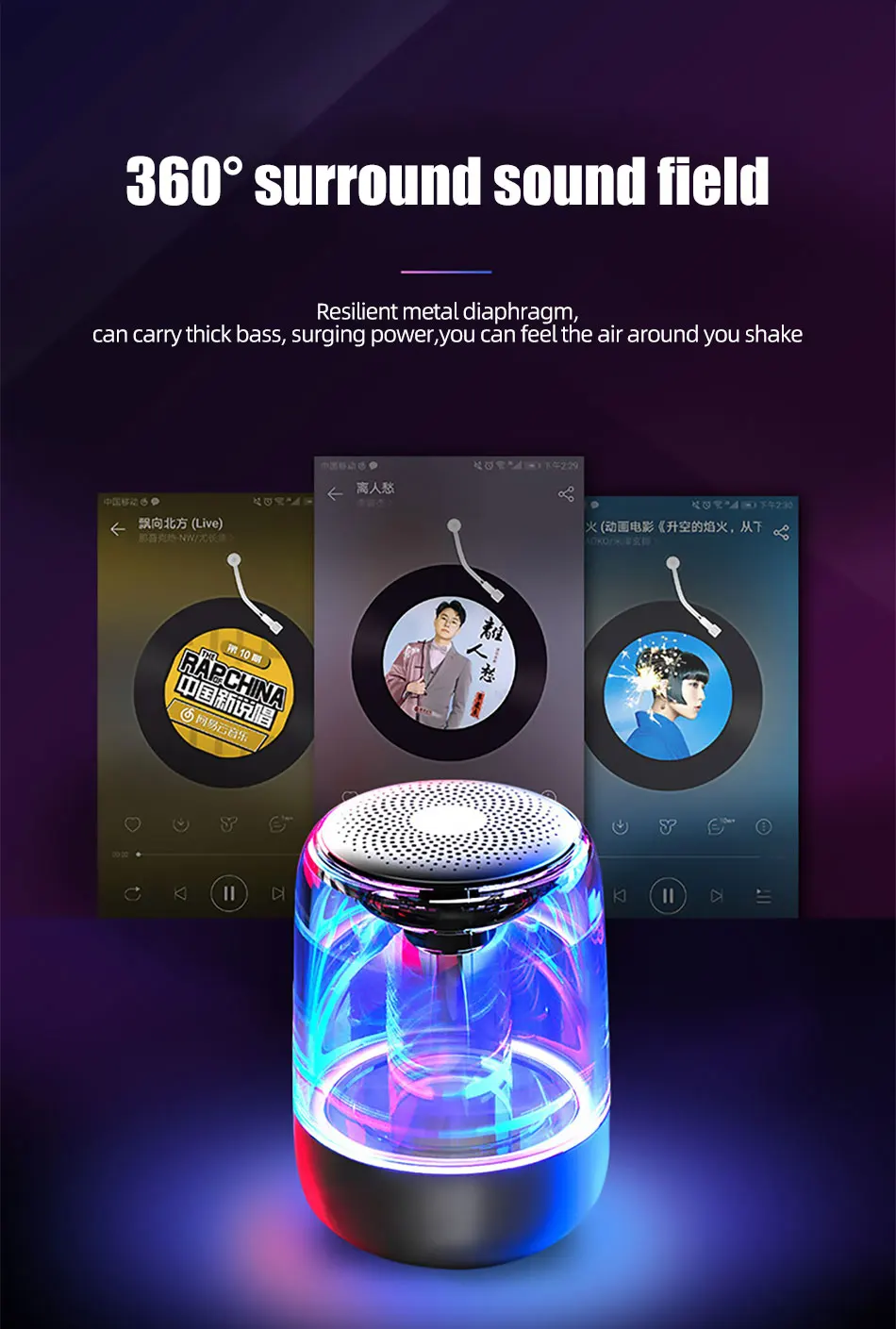 !ACCEZZ Bluetooth Speaker Portable Wireless Loudspeaker Waterproof Stereo Column Romantic Colorful LED Support TF Card with Mic (7)
