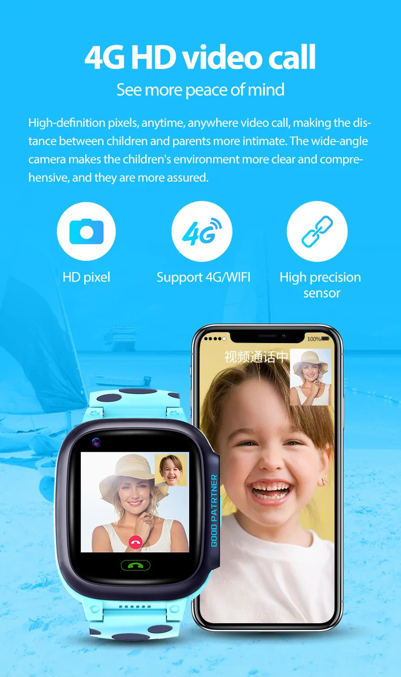  4G Children Smart Phone Watch GPS Positioning Video Call Waterproof 680mah - 4000610797671