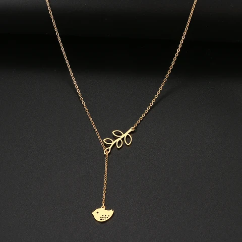 Steel Necklaces Cute Bird Leaf Accessories Pendant Chain Charm Choker Aesthetic Necklace For Women Jewelry Party Gifts