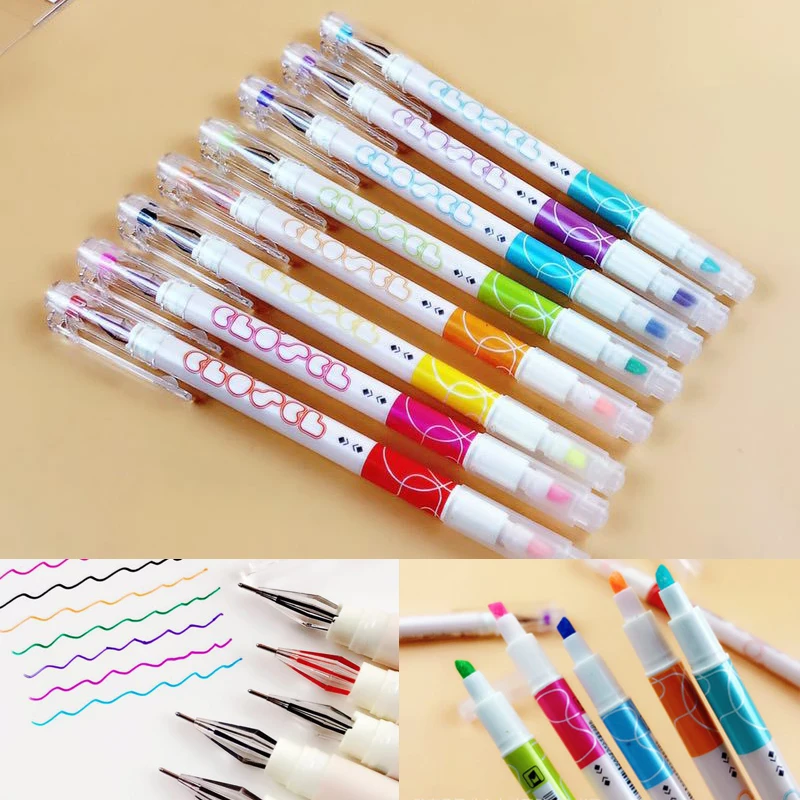 

8pcs/set Creative Design Gel Pen Double Headed Writing Gel Pen and Highlighter Combination School Office Supplies Kawaii