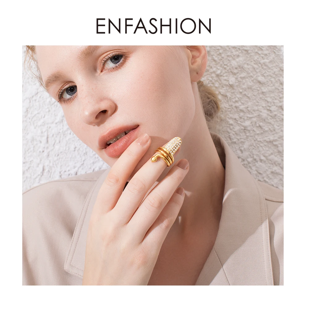 ENFASHION, панк, змея, стразы, кольцо для ногтей, нержавеющая сталь, кривые кольца на палец для женщин, аксессуары, модное ювелирное изделие, подарки R194018