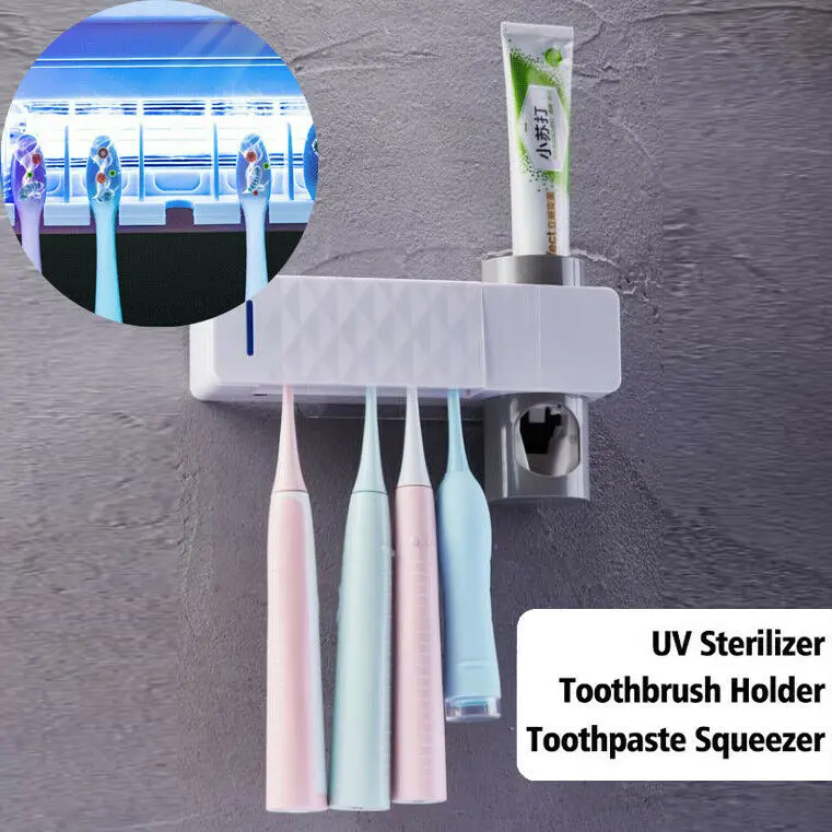 

Auto Automatic Toothpaste Dispenser + 5 Toothbrush Holder Set Wall Mount Stand