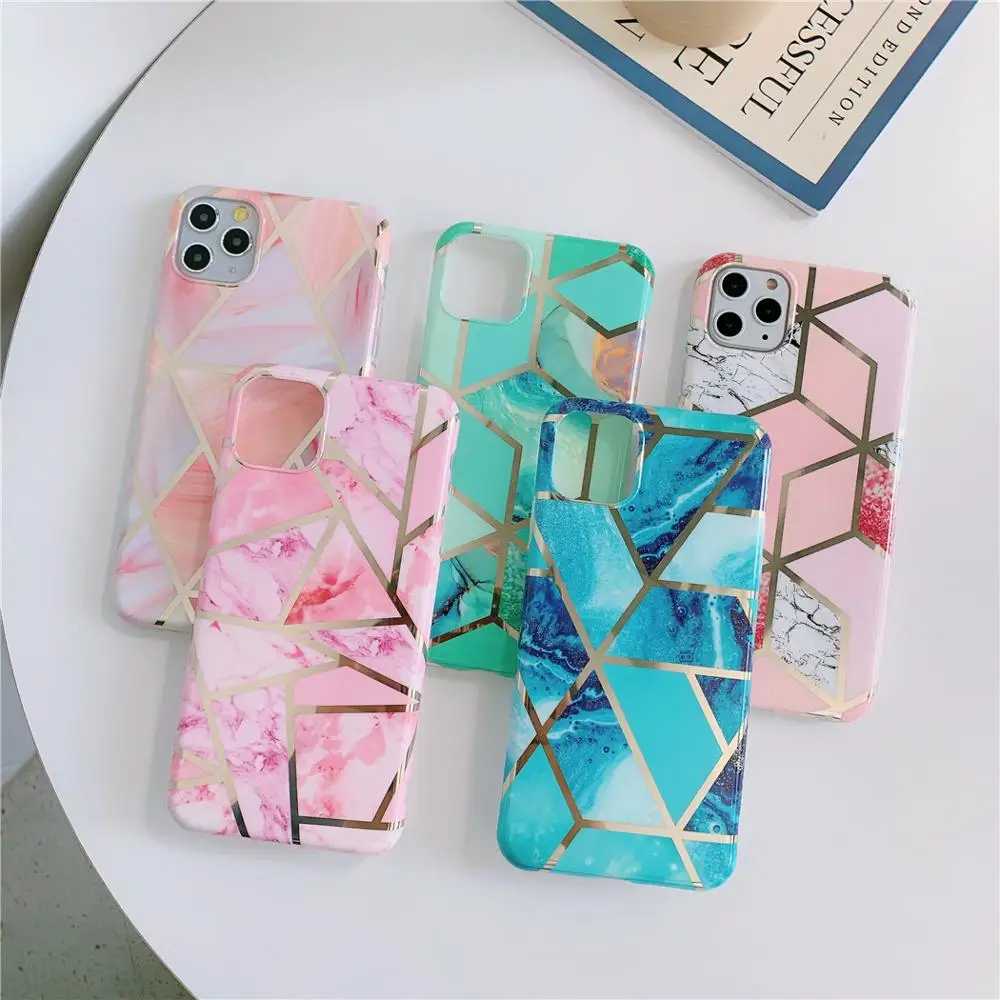 Geometric Plating Marble Phone Case For iPhone 11 Pro Max X XR Xs Coques Funda 6 6s 7 8 Plus Soft IMD Full Cover | Мобильные