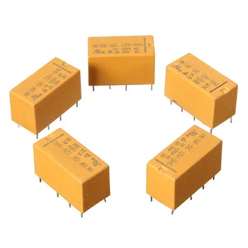 

5 Pcs DC12V SHG Coil DPDT 8 Pin 2NO 2NC Mini Power Relays PCB Type HK19F Yellow