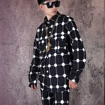 

New Customizable Men Streetwear Hip Hop Fashion Polka Dot Long Sleeve Casual Shirt Cool Male Blouse Plus Size Loose Shirt