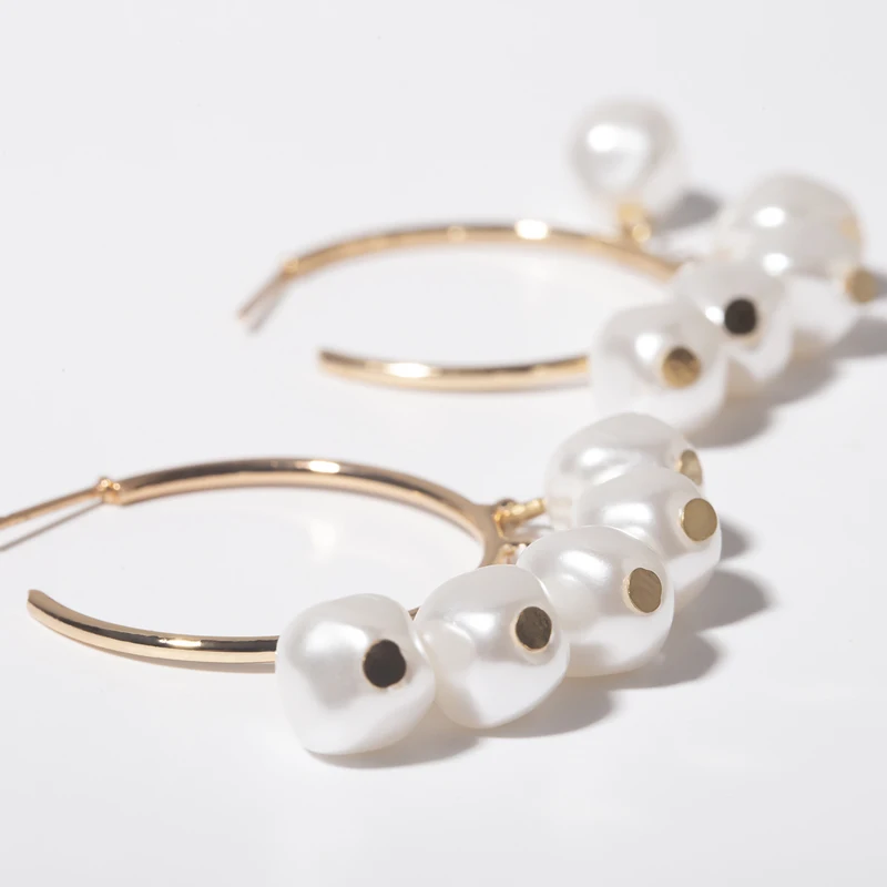 SRCOI New Handmade Trendy Imitation Pearl Big Circle Earrings Minimalist Large White Pearls Round Hoop Earrings Women Gift
