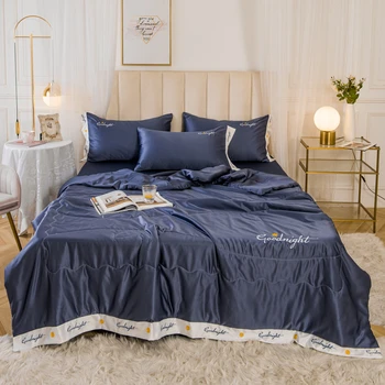 

Summer Cool Silk Quilt Cotton Fill Beauty Embroidery Comfortable Air Condition Blanket Bed Cover Bedspread For Kids Adult