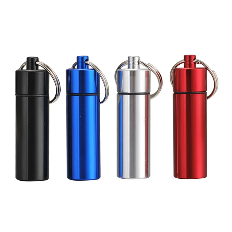 Waterproof Aluminum Pill Box Medicine Case Container Bottle Holder Keychain Carabiner Outdoor 4 Colors Bottles