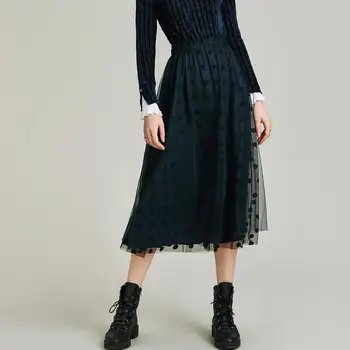 

HAVVA polka dot mid-length net yarn skirt autumn winter women polyamide a-line skirt Q4540