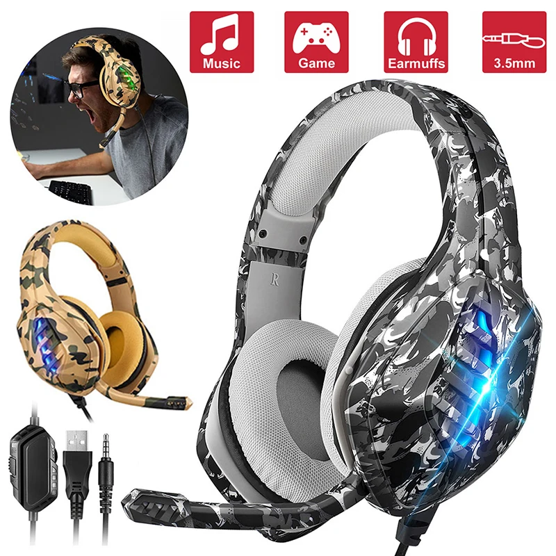 Pohiks 1pc Camouflage Professional LED Light 3 5mm Wired Gaming Headset Adjustable Deep Bass Headphone For PS4 Xbox One PC