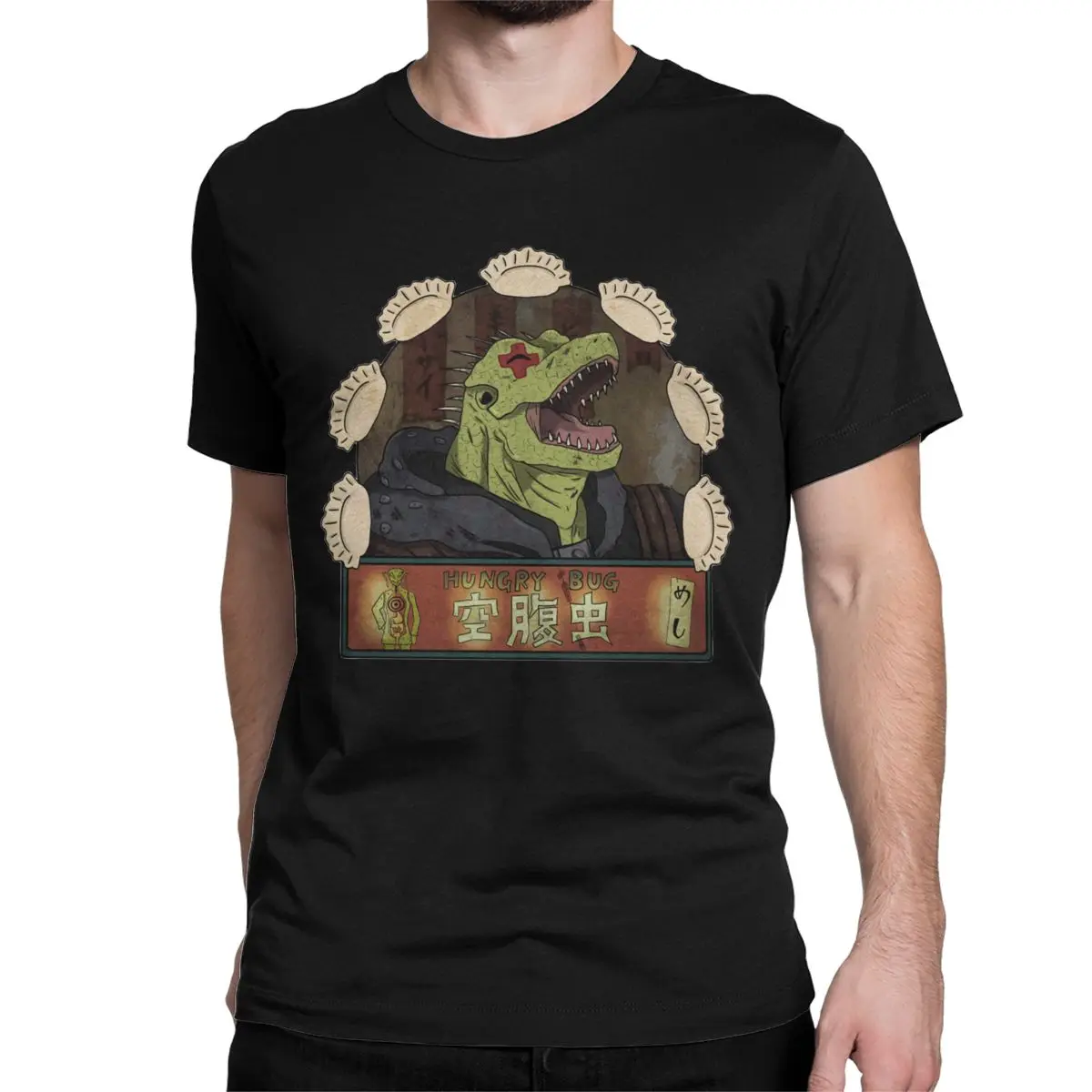Hungry Bug Gyoza Anime Gothic T-Shirts for Men - 100% Cotton Short Sleeve Tee, Large Size