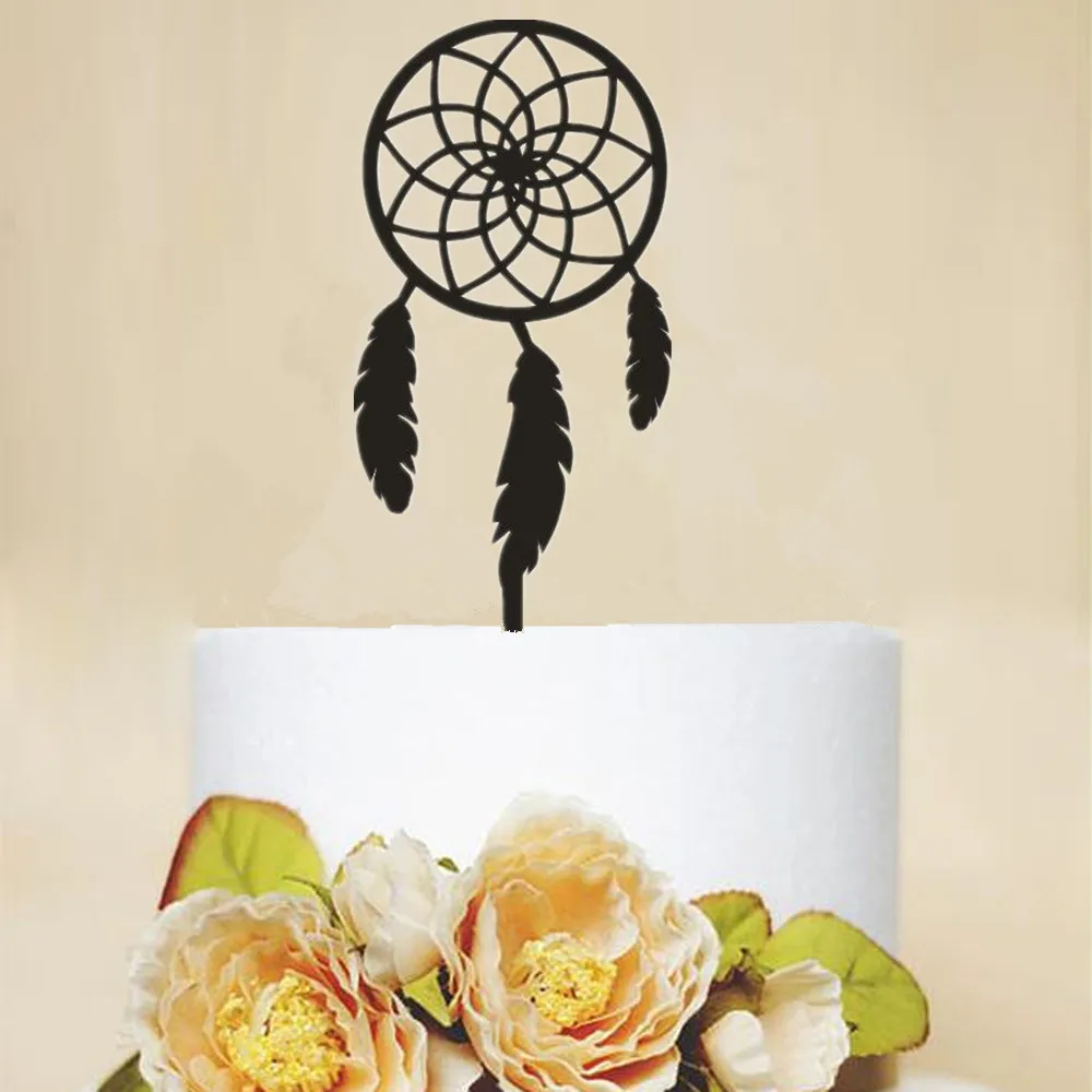 

Dream Catcher Cake Topper Baby's Birthday Party Cake Decoration Acrylic Wooden Unique Baby Shower Party Accessory Supplies