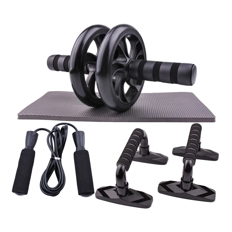 

3 in 1 Ab Abdominal Wheel Roller Skipping Rope Push Up Stand With Mat For Arm Waist Leg Belly Exercise Home Gym Fitness Training